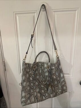 Gilli Python-Print Tote in Gray and Cream with Gold Hardware